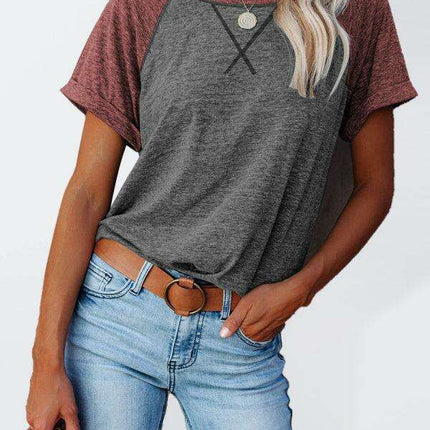 Stylish Colorblock Round Neck Women's T-Shirt for Effortless Chic