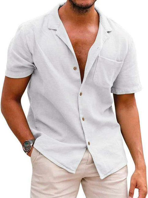 Stylish Comfort: Men's Breathable Linen Lapel Shirt with Unique Self-Design
