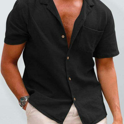 Stylish Comfort: Men's Breathable Linen Lapel Shirt with Unique Self-Design