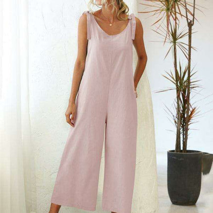 Stylish Cotton Jumpsuit with Tie-Shoulder Detail - Perfect for Summer Elegance - Très Elite
