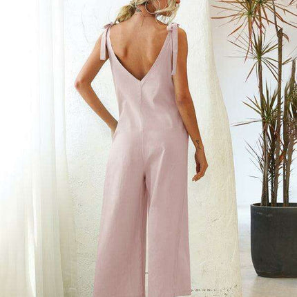 Stylish Cotton Jumpsuit with Tie-Shoulder Detail - Perfect for Summer Elegance - Très Elite