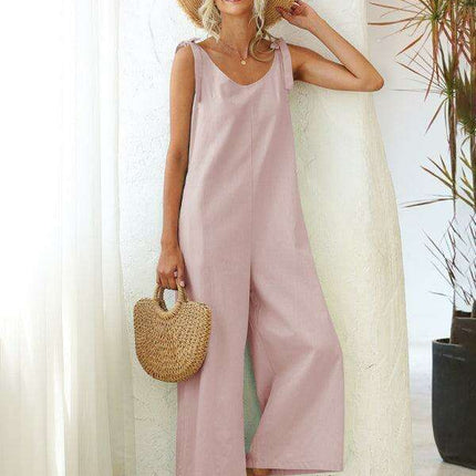 Stylish Cotton Jumpsuit with Tie-Shoulder Detail - Perfect for Summer Elegance - Très Elite