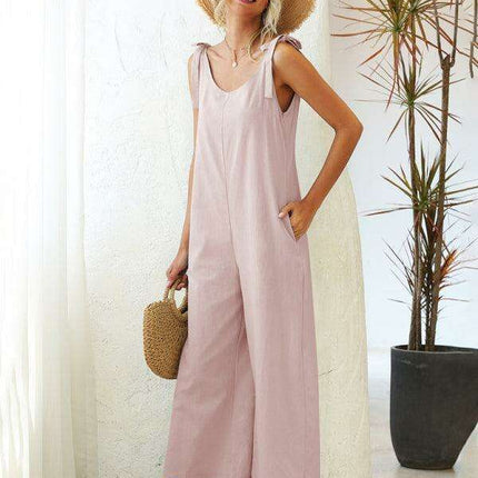 Stylish Cotton Jumpsuit with Tie-Shoulder Detail - Perfect for Summer Elegance - Très Elite