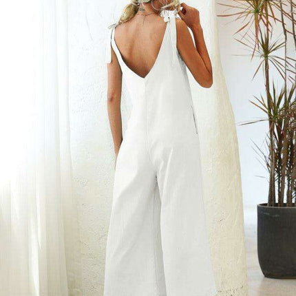 Stylish Cotton Jumpsuit with Tie-Shoulder Detail - Perfect for Summer Elegance - Très Elite