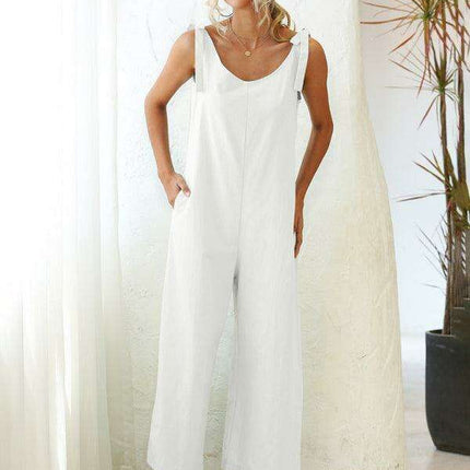 Stylish Cotton Jumpsuit with Tie-Shoulder Detail - Perfect for Summer Elegance - Très Elite