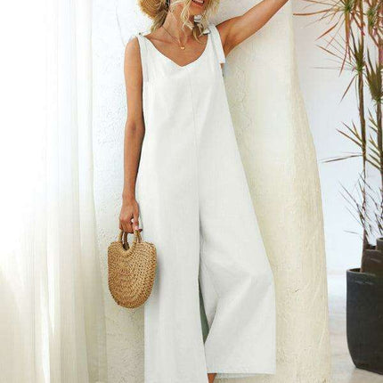 Stylish Cotton Jumpsuit with Tie-Shoulder Detail - Perfect for Summer Elegance - Très Elite