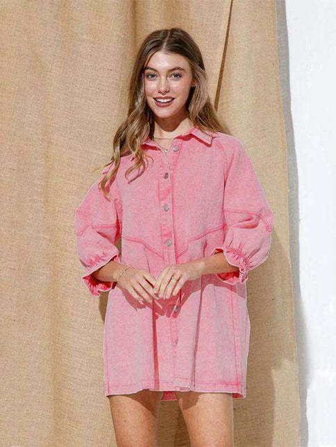 Stylish Denim Dress with Modern Balloon Sleeves - A Wardrobe Essential