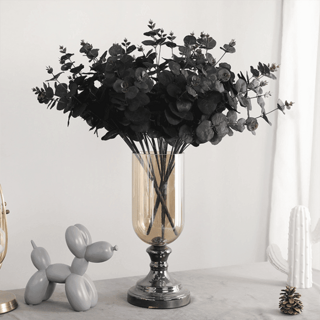 Stylish Eucalyptus Leaf Silk Floral Stems - Chic Black and White Home Accent