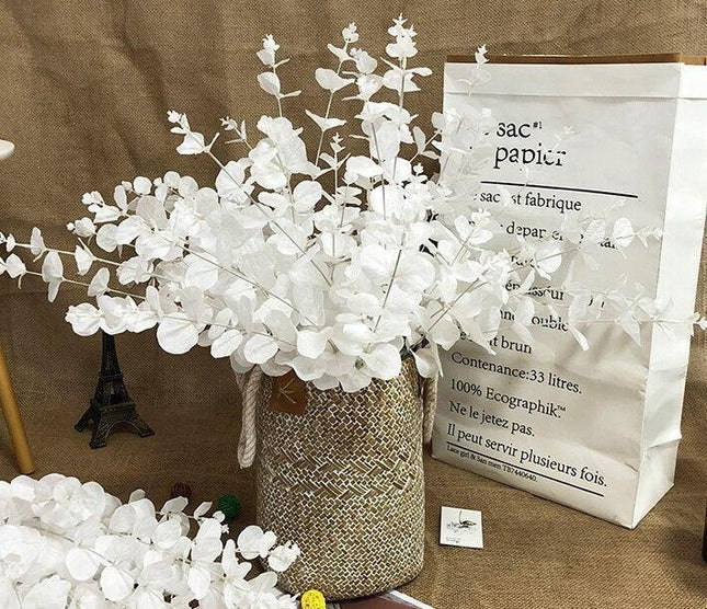 Stylish Eucalyptus Leaf Silk Floral Stems - Chic Black and White Home Accent