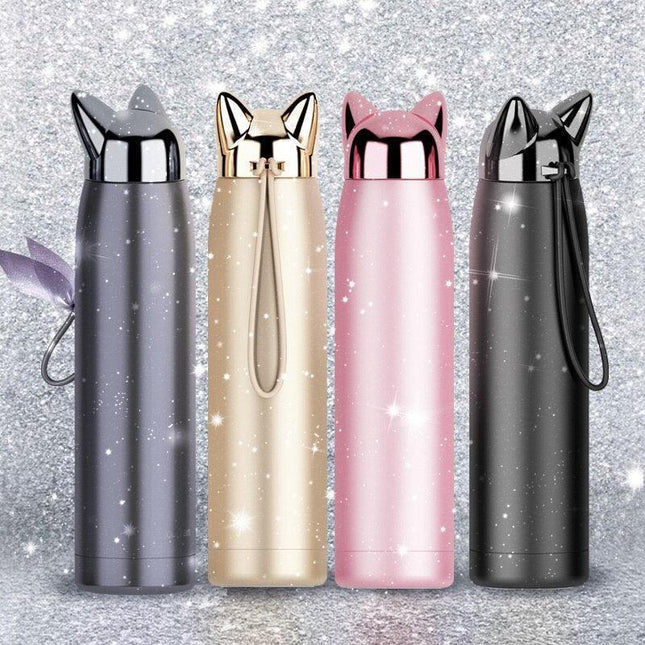 Stylish Fox Ear 320ml Insulated Stainless Steel Hydration Bottle