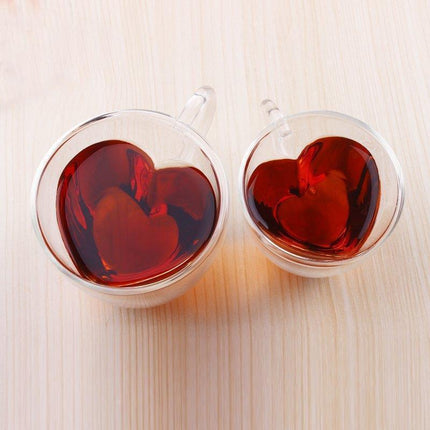 Stylish Heart-Shaped Double-Wall Glass Tea Cup Set for an Elevated Drinking Experience - Très Elite