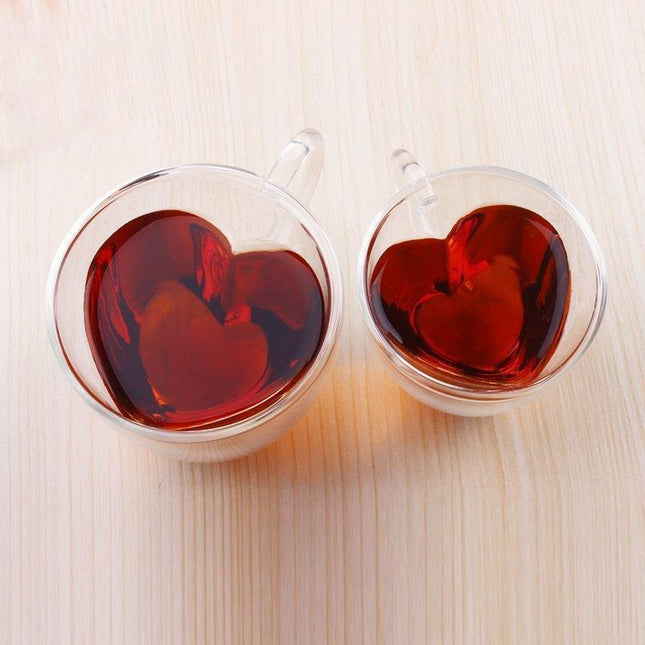 Stylish Heart-Shaped Double-Wall Glass Tea Cup Set for an Elevated Drinking Experience