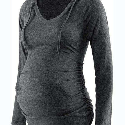 Stylish Hooded Maternity Sweatshirt with Pockets and Long Sleeves
