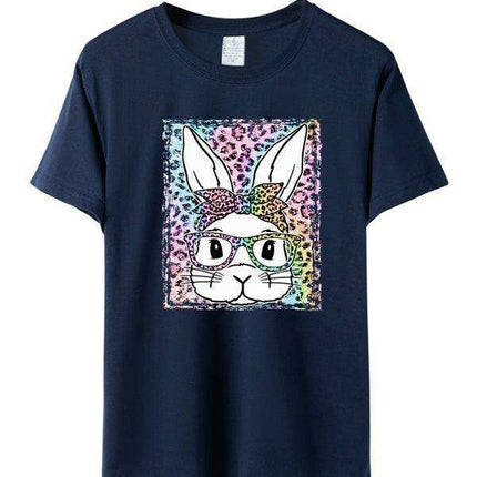 Stylish Leopard and Bunny Print Short Sleeve Tee for Effortless Chic