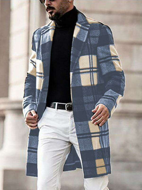 Stylish Men's Plaid Polyester Trench Coat for Timeless Elegance