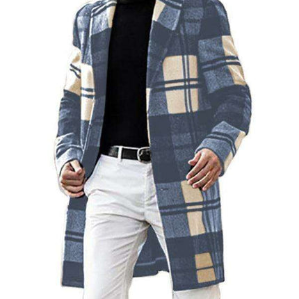Stylish Men's Plaid Polyester Trench Coat for Timeless Elegance