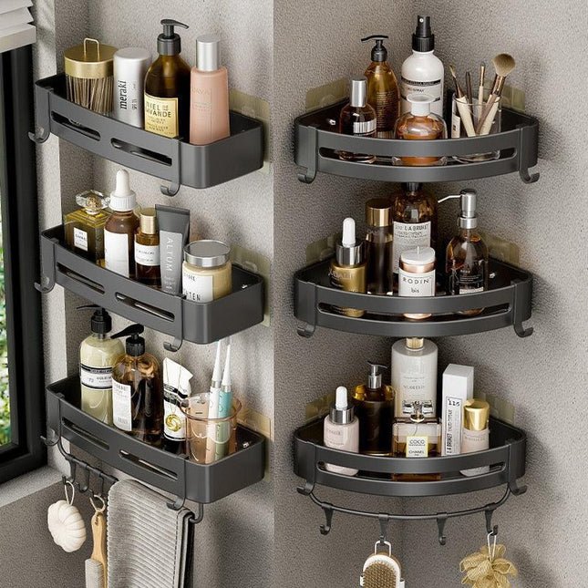 Stylish No-Drill Aluminum Corner Shelf for Easy Installation