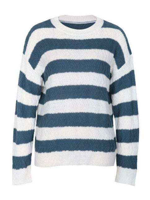 Stylish Striped Knit Sweater - Women's Cozy Round Neck Pullover for Autumn and Winter