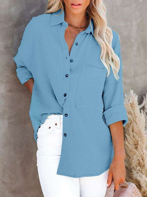 Stylish V-Neck Long Sleeve Button-Up Blouse for Women