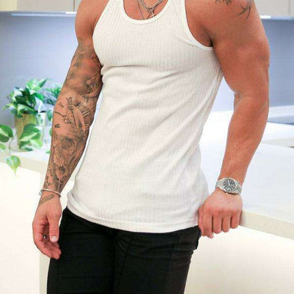 Stylish Vertical Stripes Men's Fitness Racerback Tank Top for Active Lifestyles