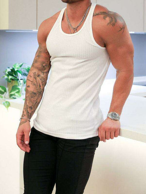 Stylish Vertical Stripes Men's Fitness Racerback Tank Top for Active Lifestyles