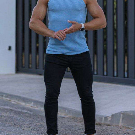 Stylish Vertical Stripes Men's Fitness Racerback Tank Top for Active Lifestyles