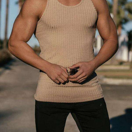 Stylish Vertical Stripes Men's Fitness Racerback Tank Top for Active Lifestyles