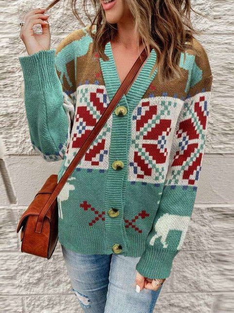 Stylish Women's Festive Knit Cardigan Sweater for Holiday Gatherings