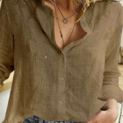 Stylish Women's Linen Long Sleeve Blouse - Effortlessly Chic Top