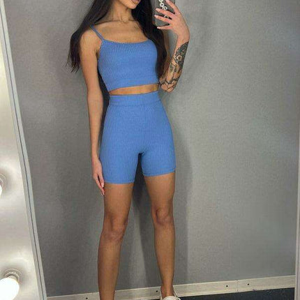 Stylish Yoga Ensemble with Suspender Shorts and Camisole Top - Très Elite