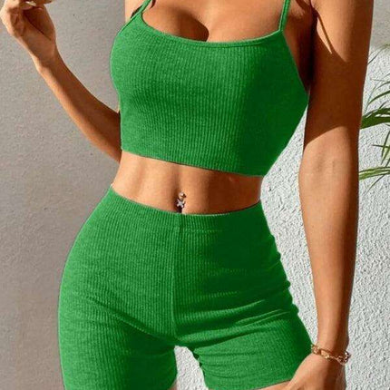 Stylish Yoga Ensemble with Suspender Shorts and Camisole Top - Très Elite