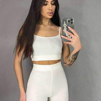 Stylish Yoga Ensemble with Suspender Shorts and Camisole Top