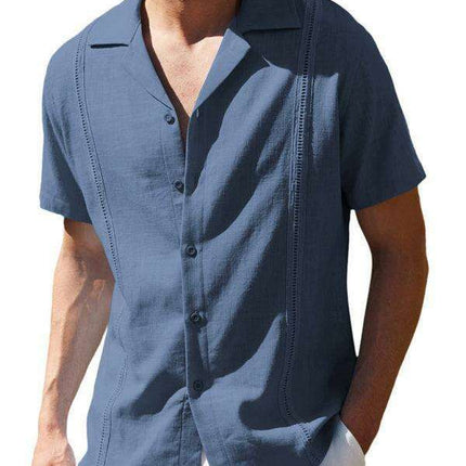 Summer Breeze Men's Striped Cotton-Linen Casual Button-Up Shirt for Effortless Style
