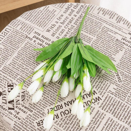 Sunny Yellow Tulip Silk Flower Bouquet - 21 Realistic Artificial Blooms for Elegant Home Decor..