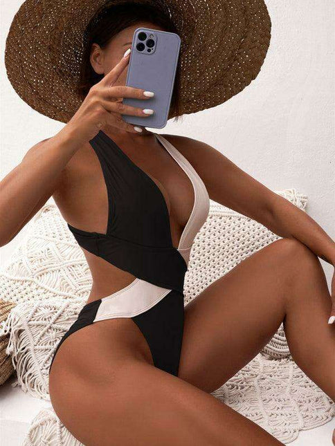 Sunset Radiance | Chic Dipped Shoulder One-Piece Swimsuit