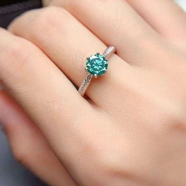 Sustainable Elegance: Lab Grown Green Diamond Ring in Sterling Silver