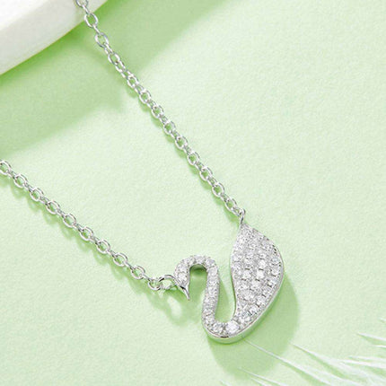 Swan Elegance Moissanite and Lab Created Diamond Necklace in 925 Sterling Silver