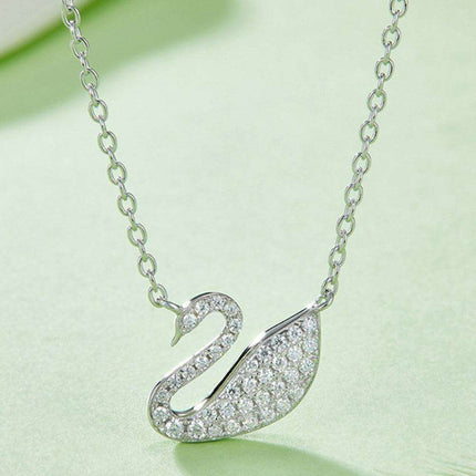 Swan Elegance Moissanite and Lab Created Diamond Necklace in 925 Sterling Silver