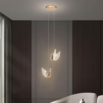 Swan-Inspired LED Chandelier: Elegant Lighting with Customizable Color Temperatures and Exceptional Durability..