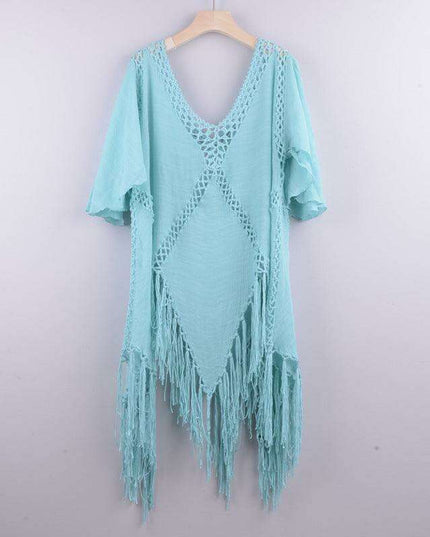 Boho Chic Crochet Fringed Cover-Up | Stylish Poncho for Summer Beach Escapes