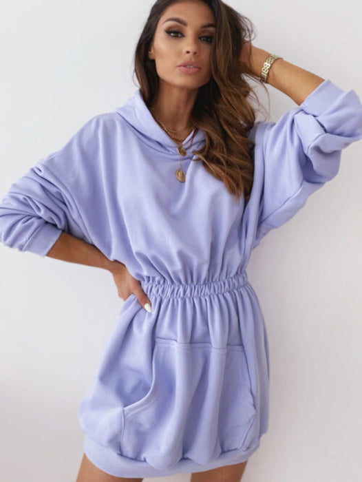 Casual Hooded Fleece Sweater Dress - Women's Versatile Fashion Essential
