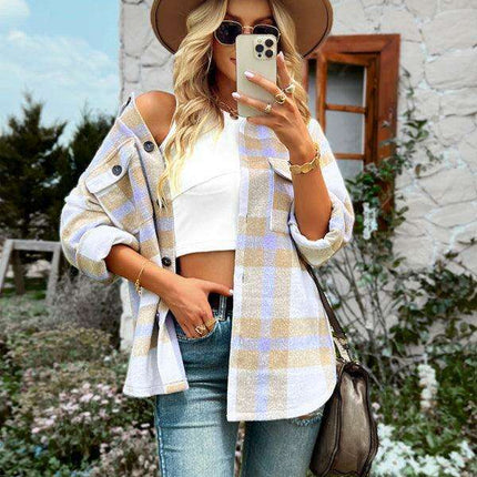 Tartan Print Lightweight Jacket for Women's Casual Chic