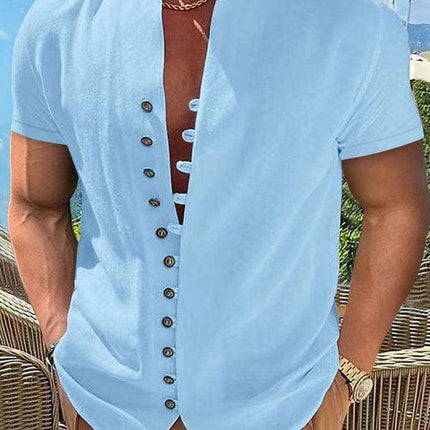 Timeless Charm: Cotton-Linen Stand Collar Shirt with Vintage Flair