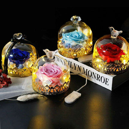 Timeless Elegance: Illuminated Red Roses in Glass Dome - Très Elite