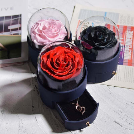 Timeless Elegance: Preserved Rose Jewelry Box Gift Set with Complimentary Necklace - Très Elite