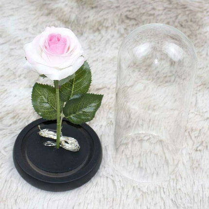 Timeless Elegance Red Pink Rose Glass Dome Display - Très Elite