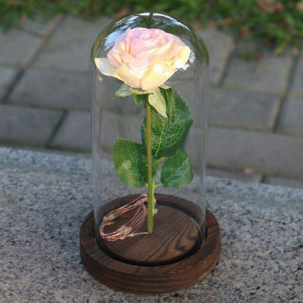 Timeless Elegance Red Pink Rose Glass Dome Display - Très Elite