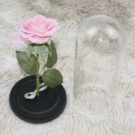 Timeless Elegance Red Pink Rose Glass Dome Display - Très Elite