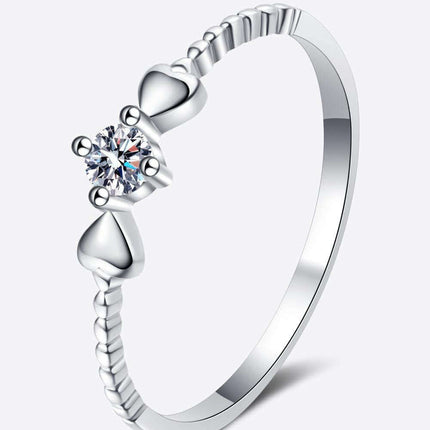 Timeless Love: Heart-Shaped Moissanite Silver Ring with Diamond Accents