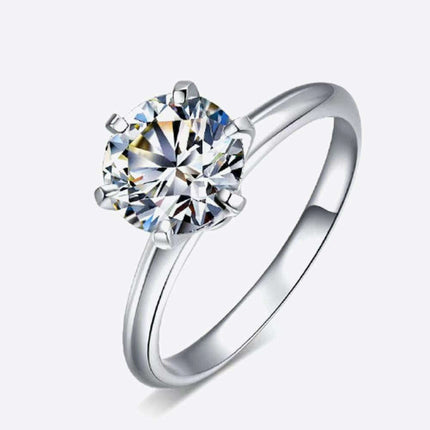 Timeless Radiance: 3 Carat Moissanite Sterling Silver Ring with Platinum Plating - Très Elite